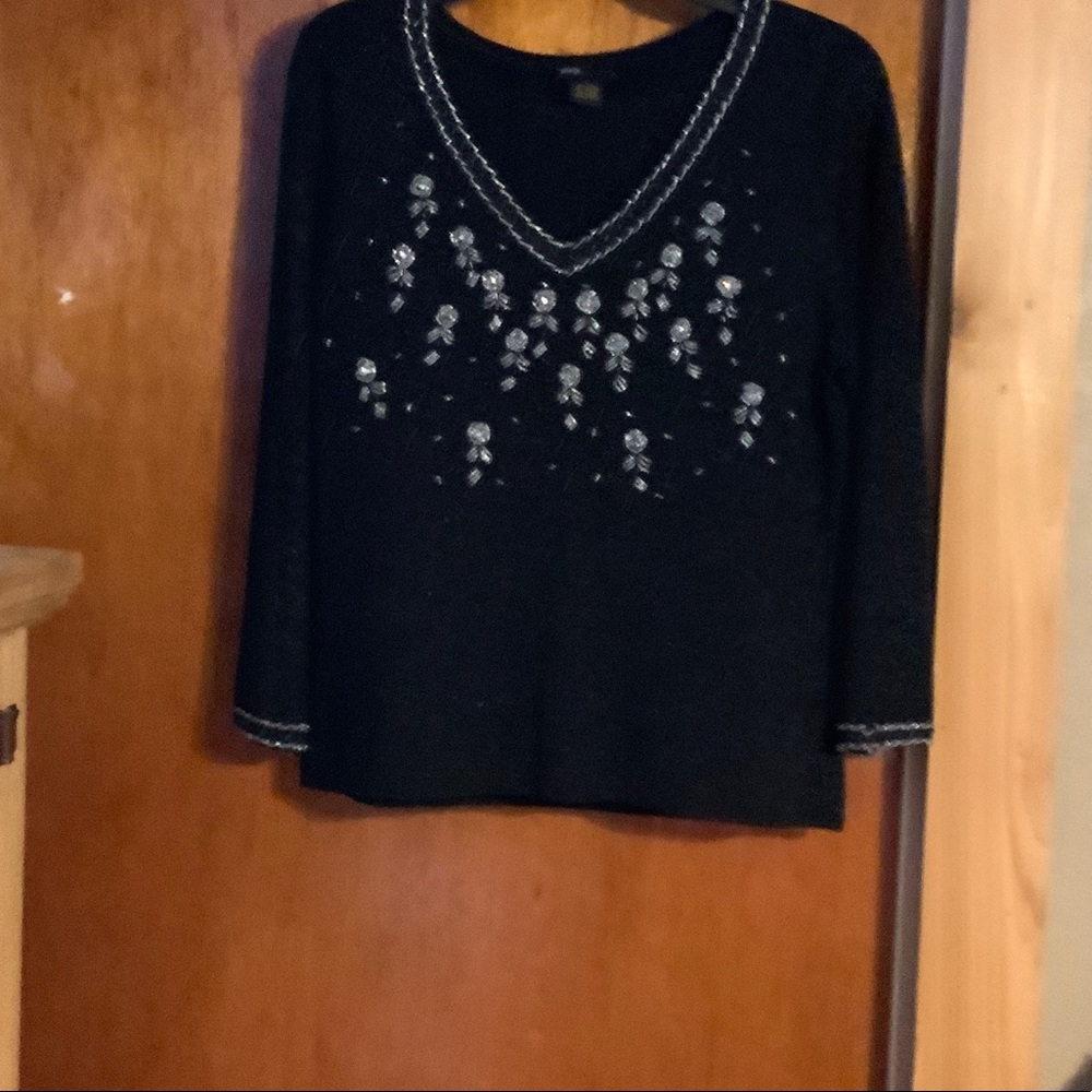 Grace Elements Black Knit Top with Metallic Accents